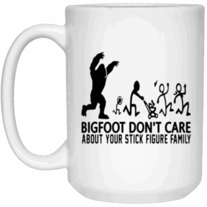 Bigfoot Chasing Stick Figure Family 15oz White Mug