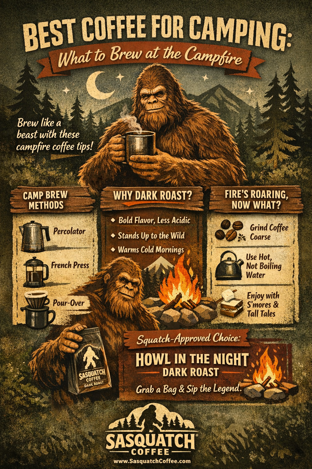 Dark roast campfire coffee for outdoor adventures